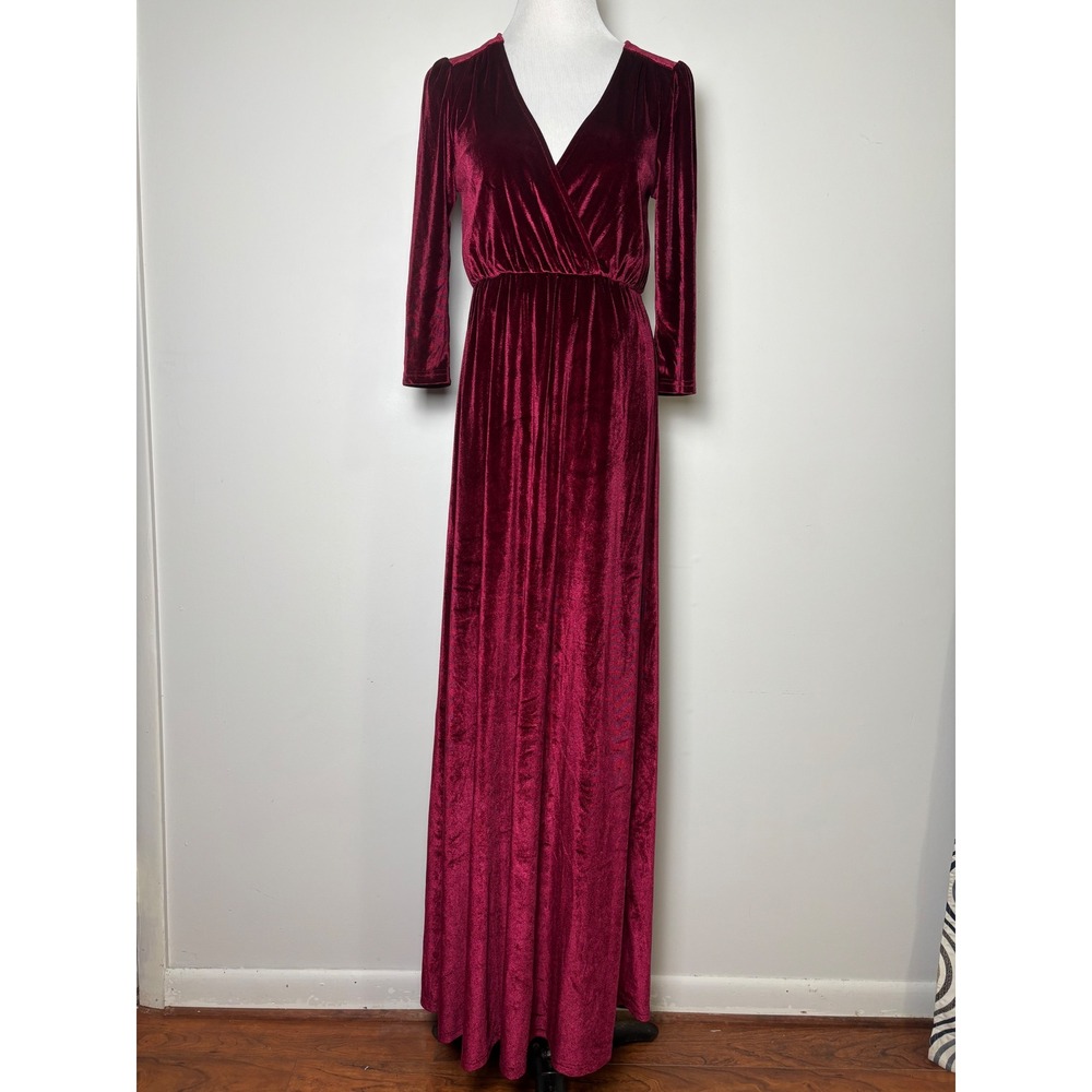 Baltic Born Sofia Velvet Maxi Dress S Red Faux Wrap‎ Jewel Tone Wedding Formal